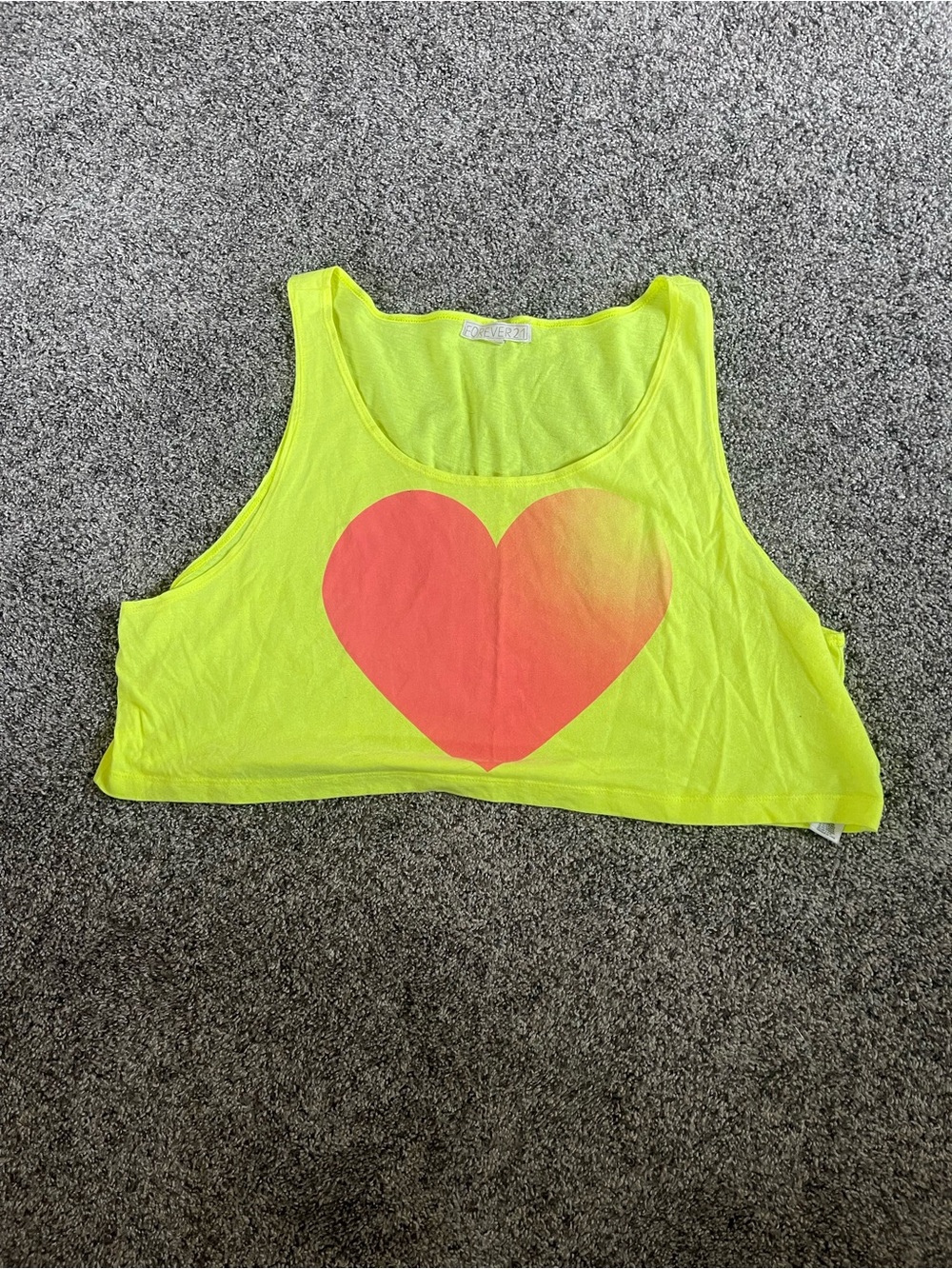 Neon Yellow Crop Tank with Coral Heart Graphic